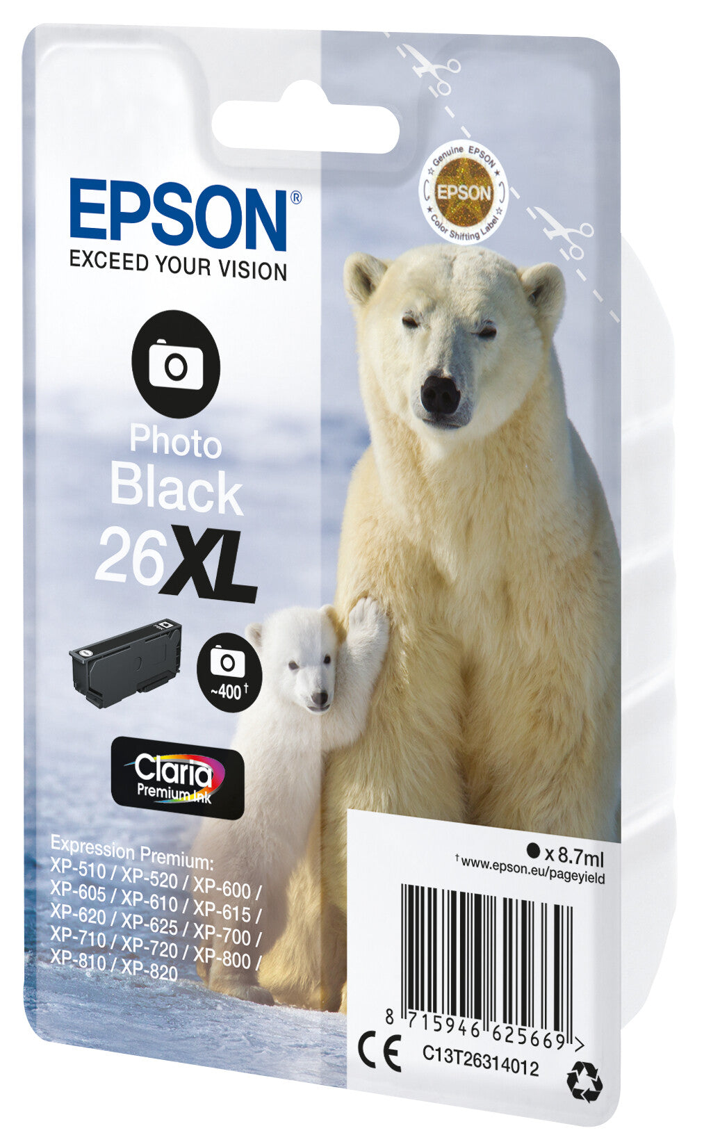 Epson Polar bear 26XL Claria Premium Single Photo Black Ink
