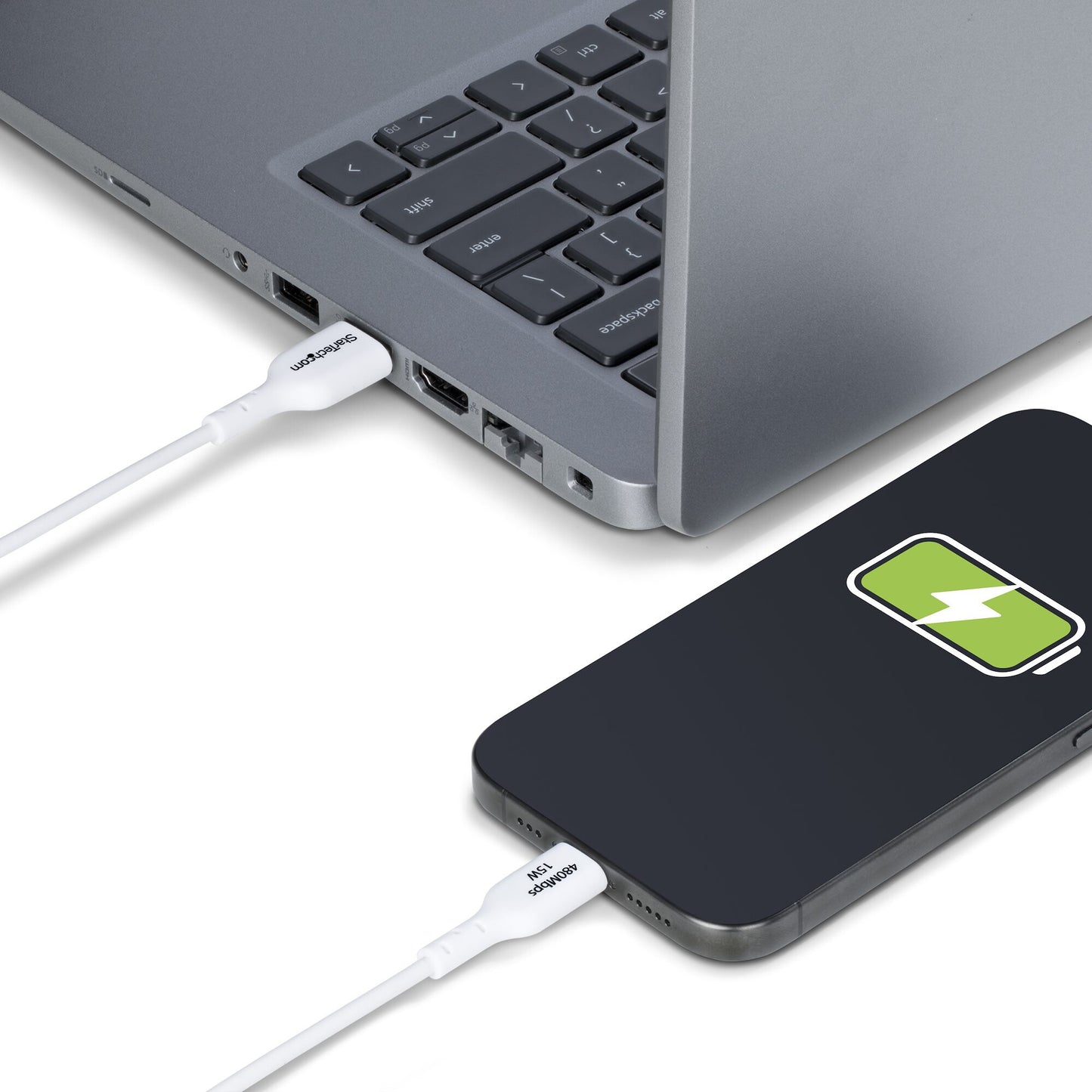 StarTech.com 6.6ft (2m) USB-A to USB-C Charging Cable, Charge & Sync, 3A, USB 2.0, TPE Jacket - White USB Charging Cord