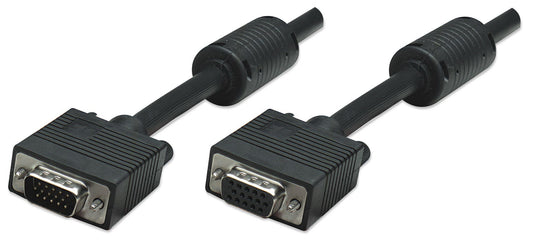 Manhattan VGA Extension Cable (with Ferrite Cores) (Clearance Pricing), 4.5m, Male to Female, HD15, Cable of higher SVGA Specification (fully compatible), Shielding with Ferrite Cores helps minimise EMI interference for improved video transmission, Black