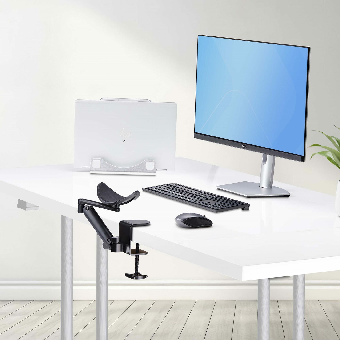 StarTech.com Adjustable Arm Rest for Office Desk, Ergonomic Arm/Elbow Support, 360-Degree Rotation, Clamp-On/No Drill Installation, Black