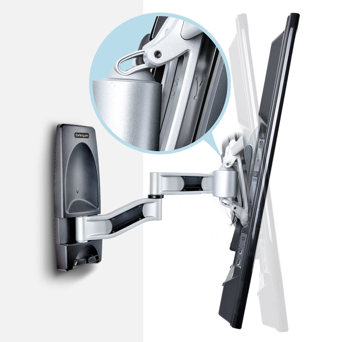 StarTech.com Articulating TV Wall Mount, VESA Wall Mount, Supports 26 to 65 inch/99lb/Flat/Curved TVs, Retractable Low Profile Wall Mount TV Bracket, Adjustable Corner TV Wall Mount - TAA