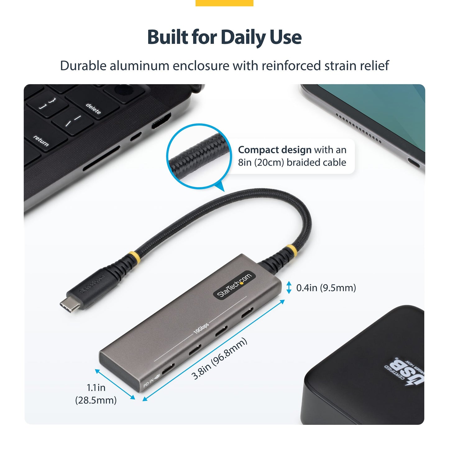 StarTech.com 4-Port USB-C Hub, 10Gbps, 100W PD Charging, 4x USB-C Ports, Overcurrent Protection, PCR Aluminum, For MacBook / Dell / ThinkPad / HP / iPad / Tablet