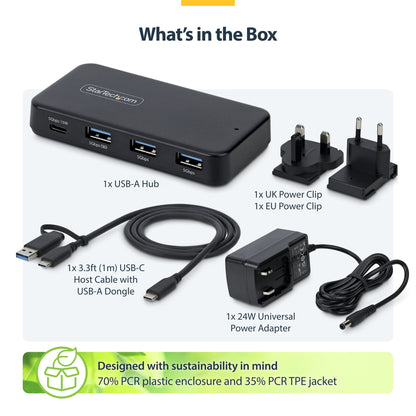 StarTech.com 4-Port USB-C and USB-A Hub, 5Gbps, Self-Powered, 2-in-1 USB-C and USB-A Host Cable, 1x USB-C and 3x USB-A (1x BC 1.2), 36W Power Adapter Included