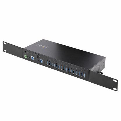 StarTech.com 16-Port Industrial USB 5Gbps Hub with Power Adapter, Metal Enclosure, Mountable, ESD Protection, Terminal Block Power, USB Charging, Dual-Host Switch - TAA