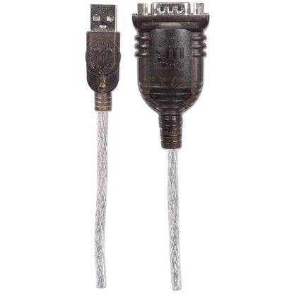 Manhattan USB-A to RS232 Serial Adapter, 45cm, DB9 Male, Prolific PL-2303RA Chip, Black/Silver, Three Year Warranty
