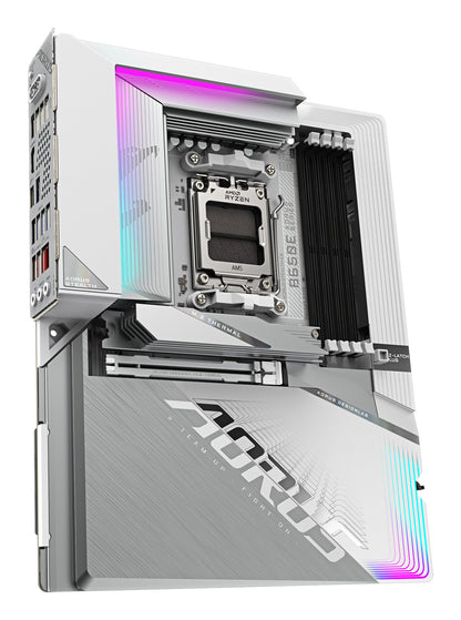 GIGABYTE B650E AORUS STEALTH ICE Motherboard - AMD Ryzen 9000 Series CPUs, 12+2+2 Phases VRM, up to 8000MHz DDR5 (OC), 1xPCIe 5.0 + 2xPCIe 4.0 M.2, 2.5GbE LAN, WIFI 7, USB 3.2 Gen 2x2