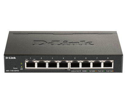 D-Link DGS-1100-08PV2 network switch, Managed, 8-port, Power over Ethernet (PoE), black