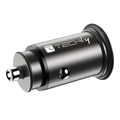 Techly Mini Car Charger USB-A and USB-C Quick Charge 3.0 38W in Black Metal