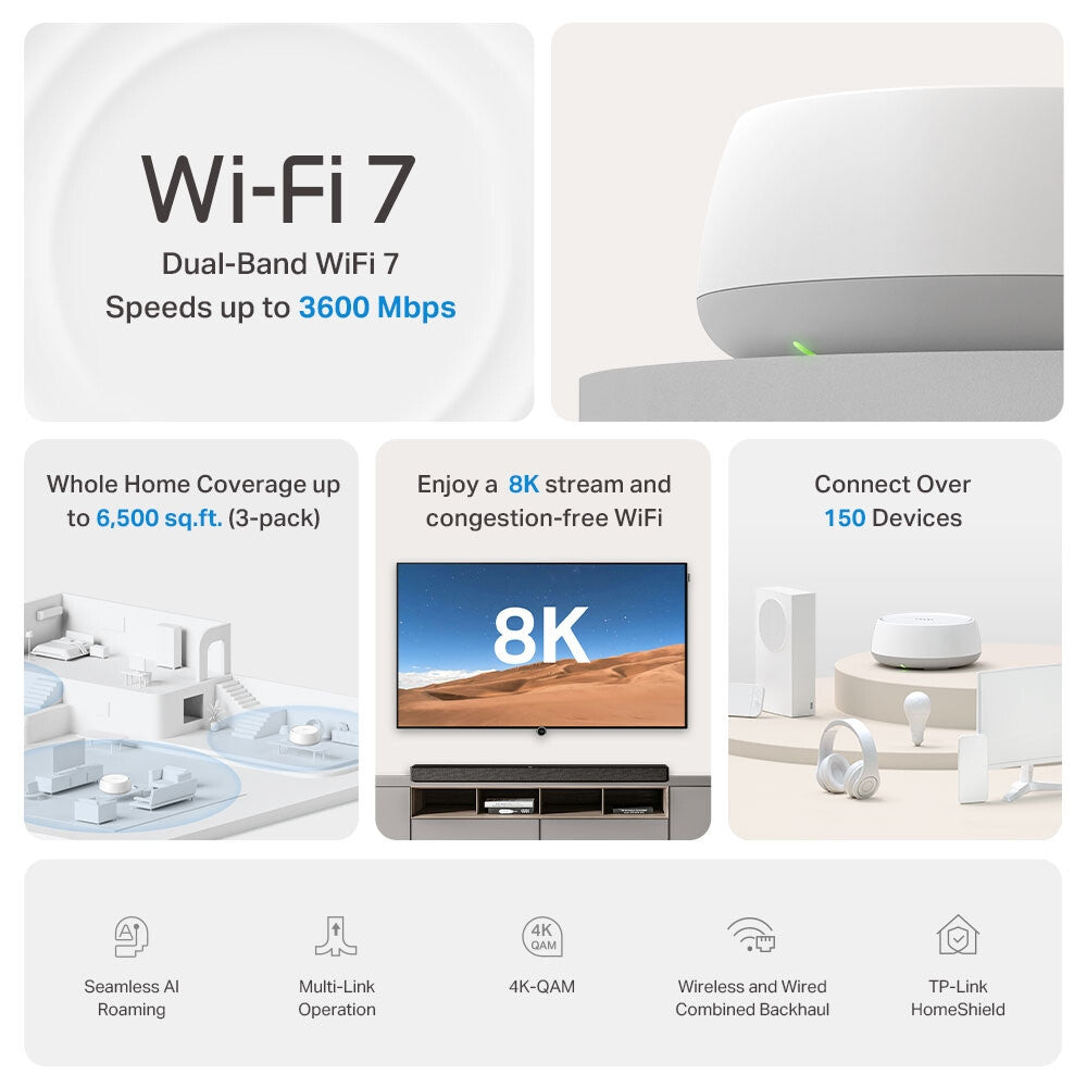 TP-Link BE3600 Whole Home Mesh WiFi 7 System
