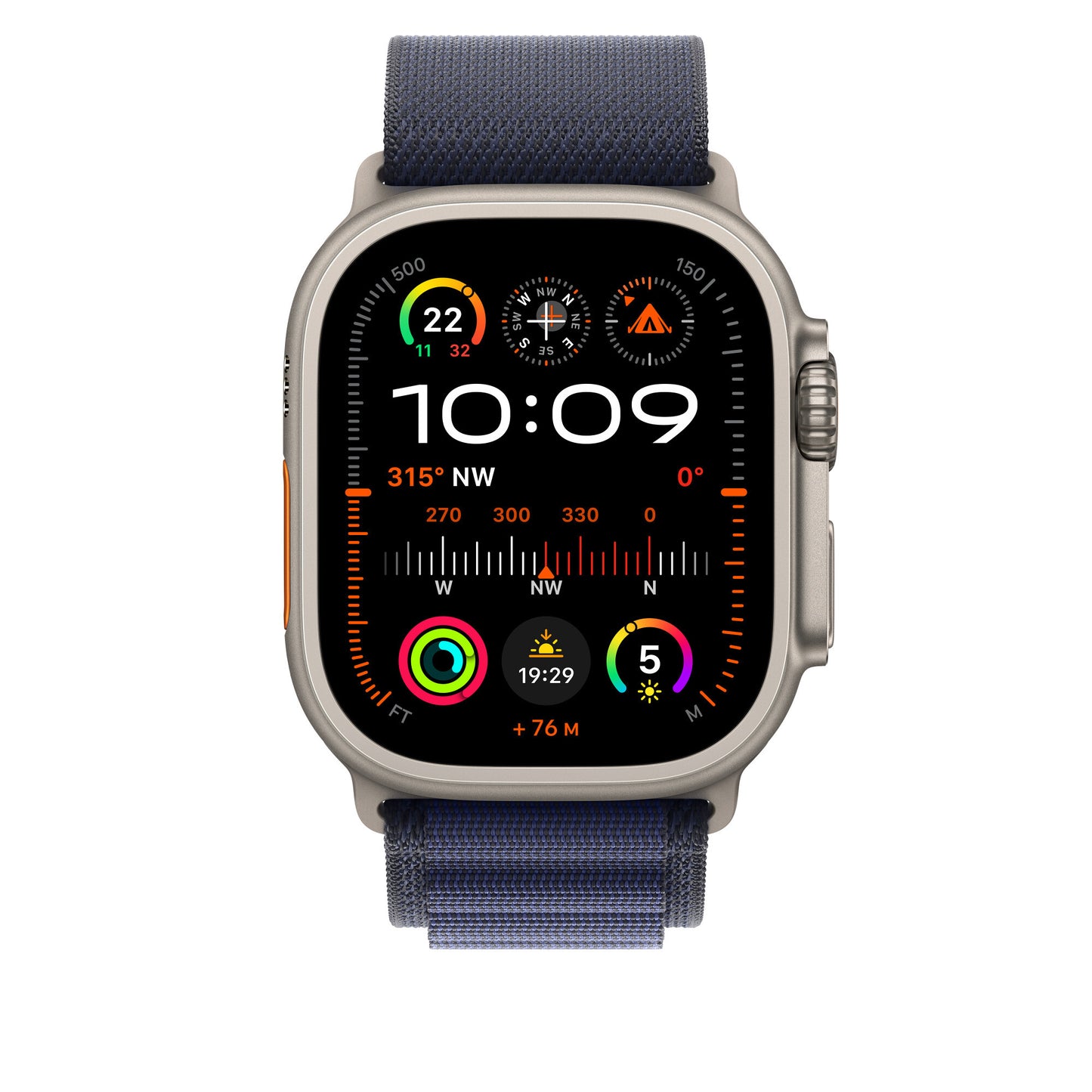 Apple 49mm Navy Alpine Loop - Large - Natural Titanium Finish