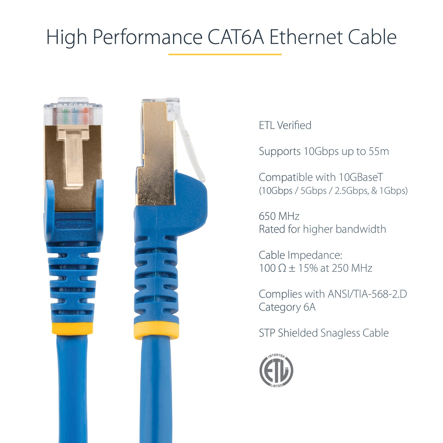 StarTech.com 5m CAT6a Ethernet Cable - 10 Gigabit Shielded Snagless RJ45 100W PoE Patch Cord - 10GbE STP Network Cable w/Strain Relief - Blue Individually Tested/Wiring is UL Certified/TIA