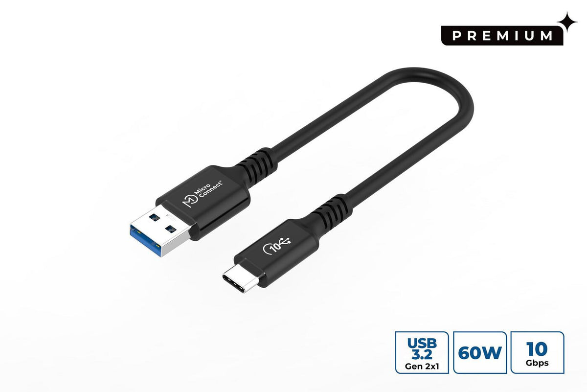 Microconnect USB3.2AC015 USB cable USB 3.2 Gen 2 (3.1 Gen 2) 0.15 m USB C USB A 60 W Black