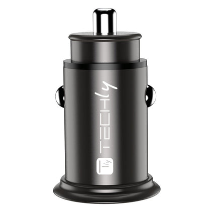 Techly Mini Car Charger USB-A and USB-C Quick Charge 3.0 38W in Black Metal