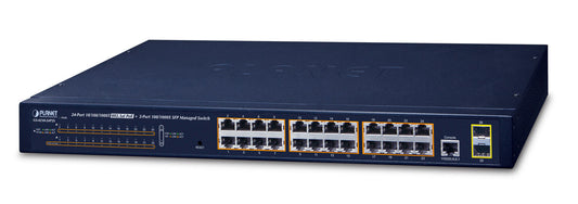 PLANET GS-4210-24P2S network switch, Managed, 24-port, Power over Ethernet (PoE), blue