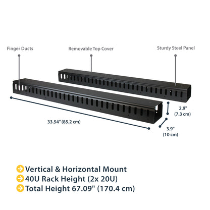 StarTech.com Vertical Cable Organizer with Finger Ducts - 0U - 6 ft.
