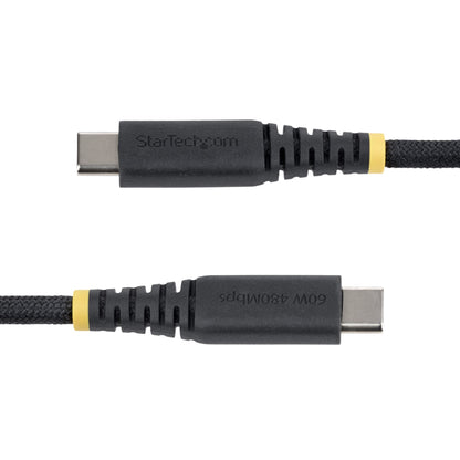 StarTech.com 30cm (1ft) USB-C Charging Cable, 60W (3A) PD, Dual-Layer Braided Nylon/TPE Jacket, Rugged USB C Charging Cord, USB 2.0 Laptop Charger Cable
