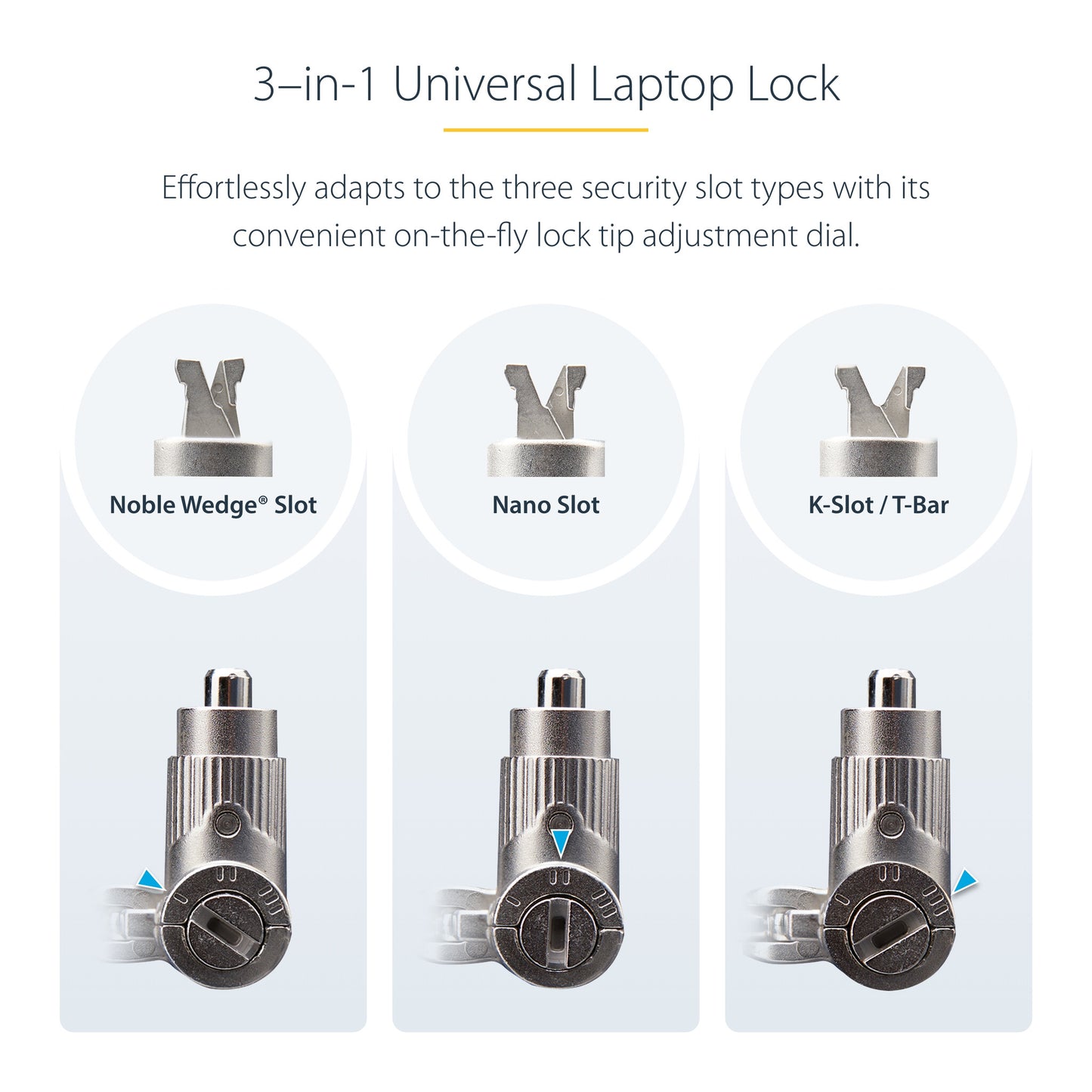 StarTech.com Universal Laptop Lock 6.6ft (2m), Security Cable For Notebooks Compatible With Noble Wedge/Nano/K-Slot, Keyed Locking Cable, Anti-Theft Cut-Resistant Carbon Steel Cable - TAA