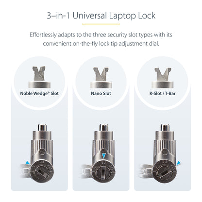 StarTech.com Universal Laptop Lock 6.6ft (2m), Security Cable For Notebooks Compatible With Noble Wedge/Nano/K-Slot, Keyed Locking Cable, Anti-Theft Cut-Resistant Carbon Steel Cable - TAA