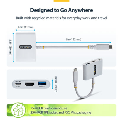 StarTech.com USB-C to HDMI Multiport Adapter with 140W PD Charging, 4K 60Hz HDMI, USB 5Gbps Hub, Mini Dock For MacBook / Dell / Thinkpad / HP / iPad / Tablets