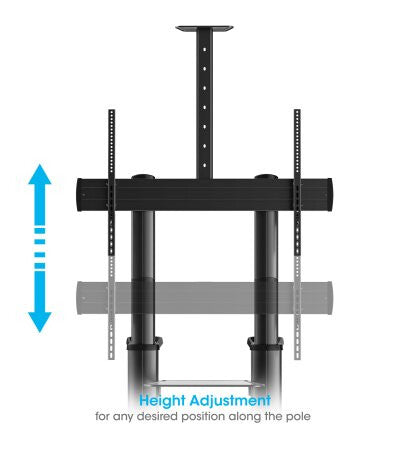 Manhattan Trolley Mount Stand for TV & Monitors, For screens: 70" to 120", VESA compatibility: all between 200x200 to 1000x600mm - check the dimensions of the four mounting holes on back of screen to ensure it fits, Max 140kg, Height adjustable 1250 to 16