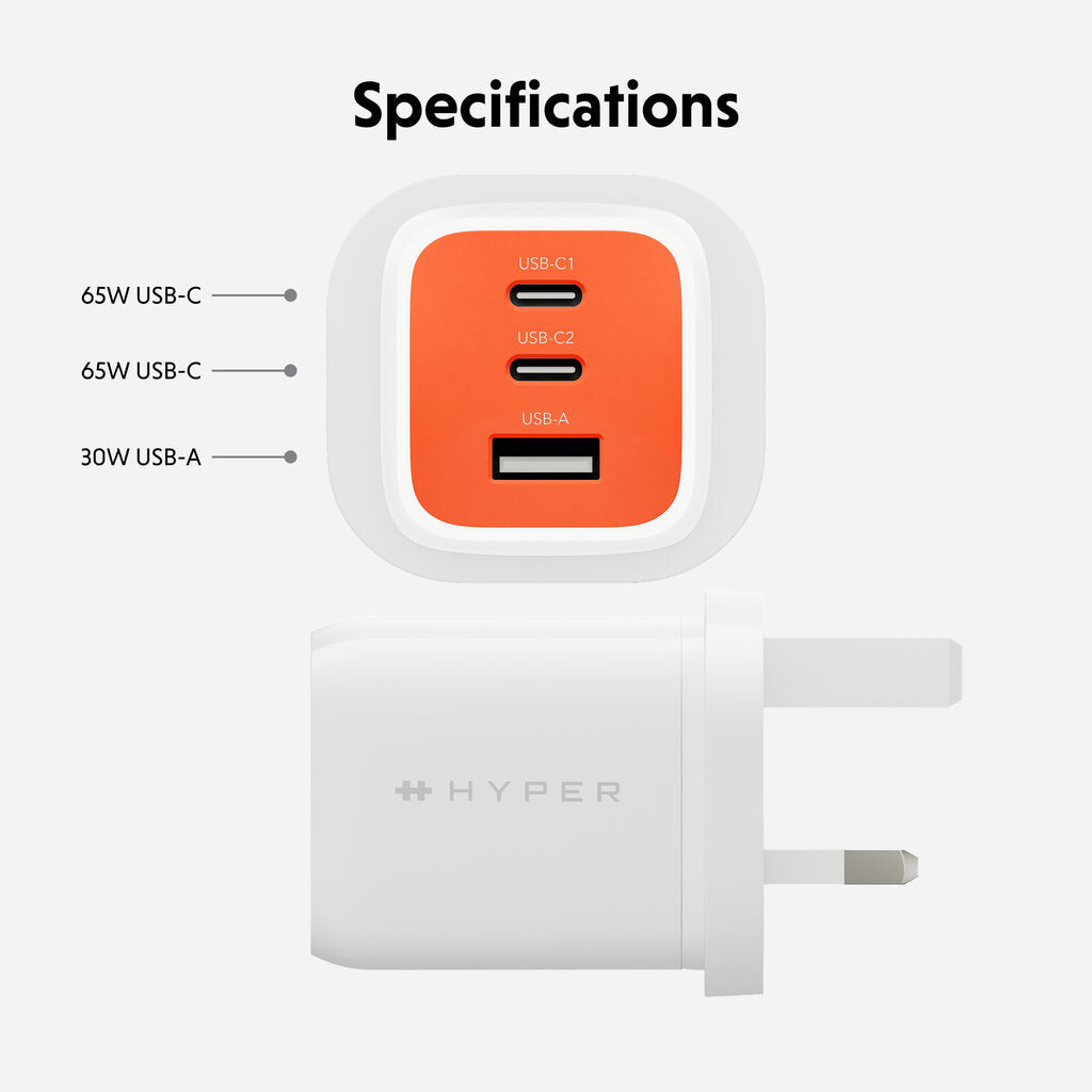 Targus HyperJuice Flex 65W GaN Laptop, Smartphone, Headset, Portable gaming console White, Orange AC Indoor