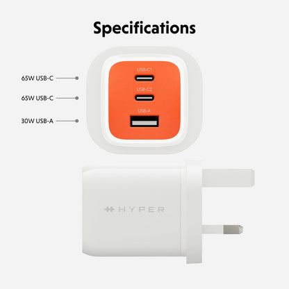 Targus HyperJuice Flex 65W GaN Laptop, Smartphone, Headset, Portable gaming console White, Orange AC Indoor