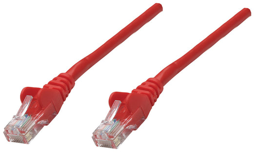 Intellinet Network Patch Cable, Cat5e, 0.25m, Red, CCA, SF/UTP, PVC, RJ45, Gold Plated Contacts, Snagless, Booted, Lifetime Warranty, Polybag