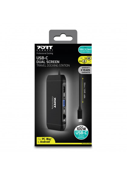 Port Designs 901913 interface hub USB 2.0 Type-C 5000 Mbit/s Black