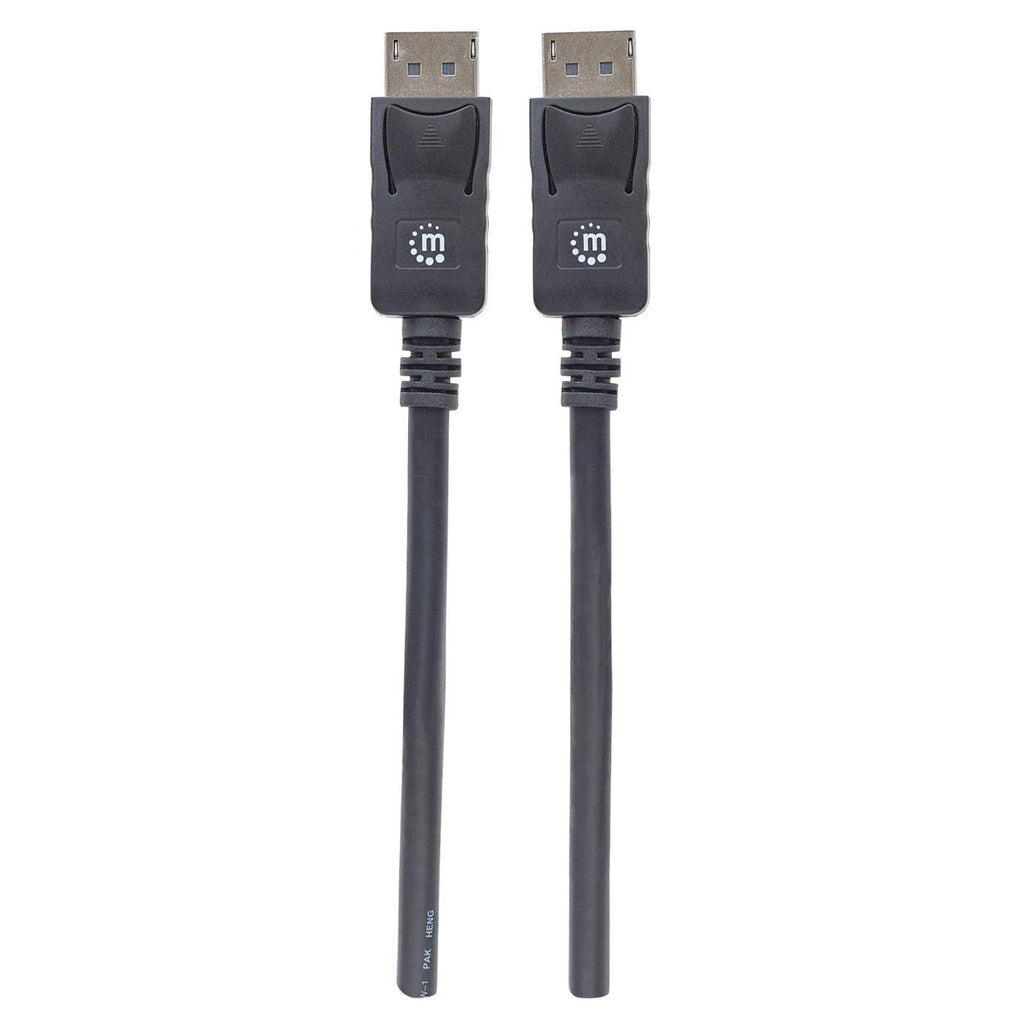 Manhattan DisplayPort 1.2 Cable, 4K@60hz, 1m, Male to Male, Equivalent to DISPL1M, With Latches, Fully Shielded, Black, Lifetime Warranty, Polybag