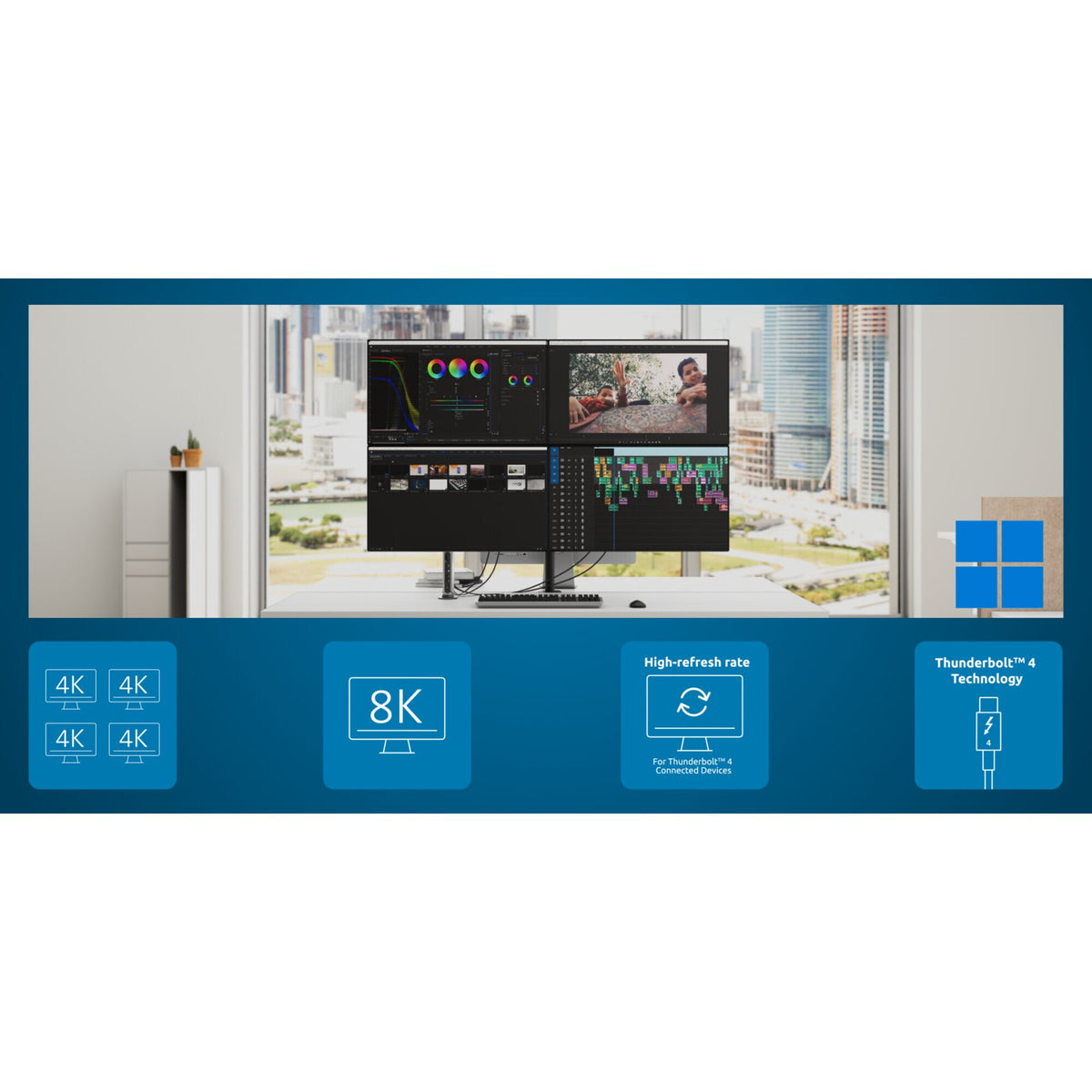 Kensington AD4010T4 Thunderbolt 4 and USB4 Quad Video Docking Station - 98W PD - DP/HDMI - Windows/macOS