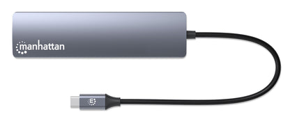 Manhattan USB-C Dock/Hub, Ports (x6): Ethernet, HDMI, USB-A (x3) and USB-C, with Power Delivery (PD) 100W- requires external USB-C charger (not included). USB powered (no external power supply required) when PD is not in use