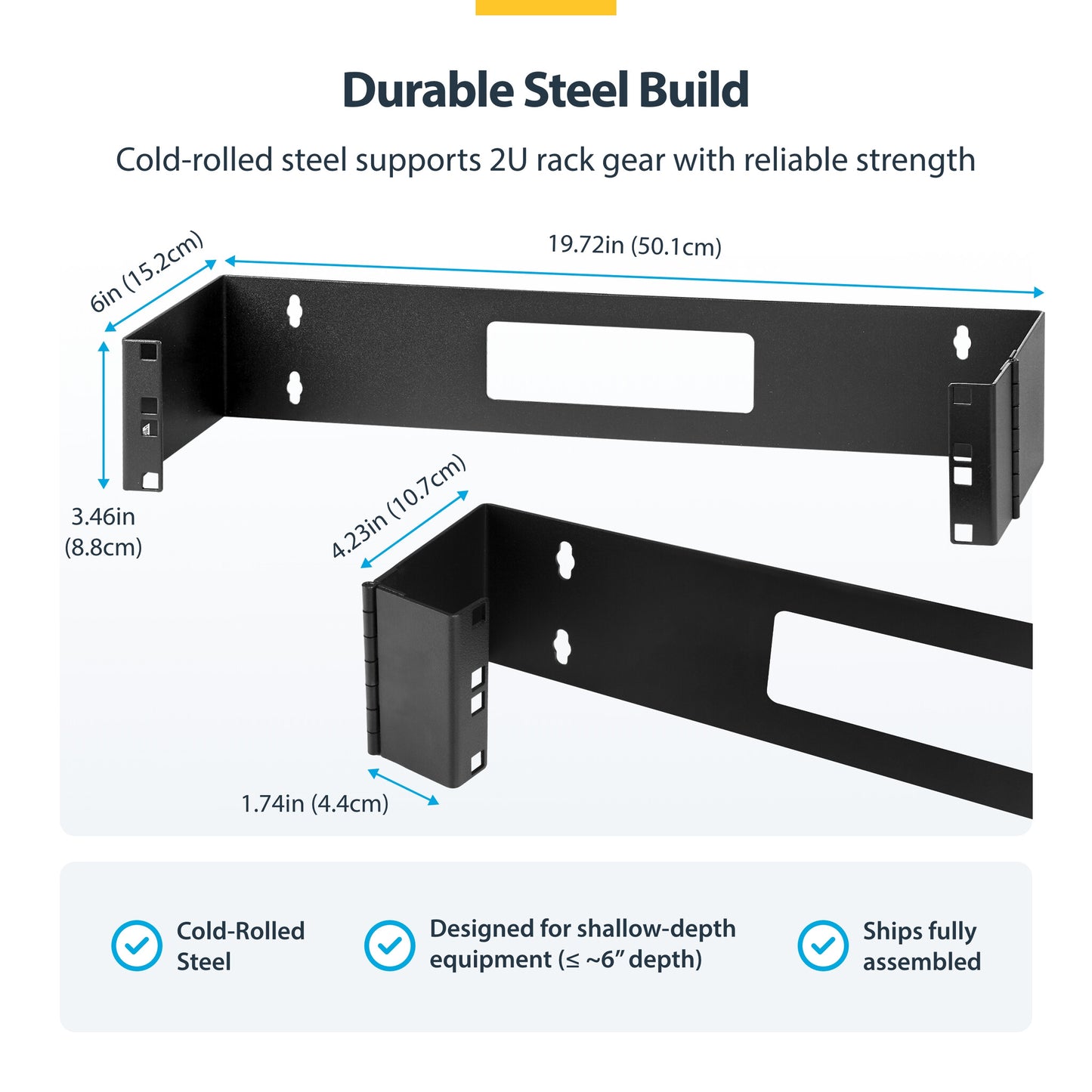 StarTech.com 2U Hinged Wall Mount Patch Panel Bracket - 6 inch Deep - 19" Patch Panel Swing Rack for Shallow Network Equipment- 22lbs
