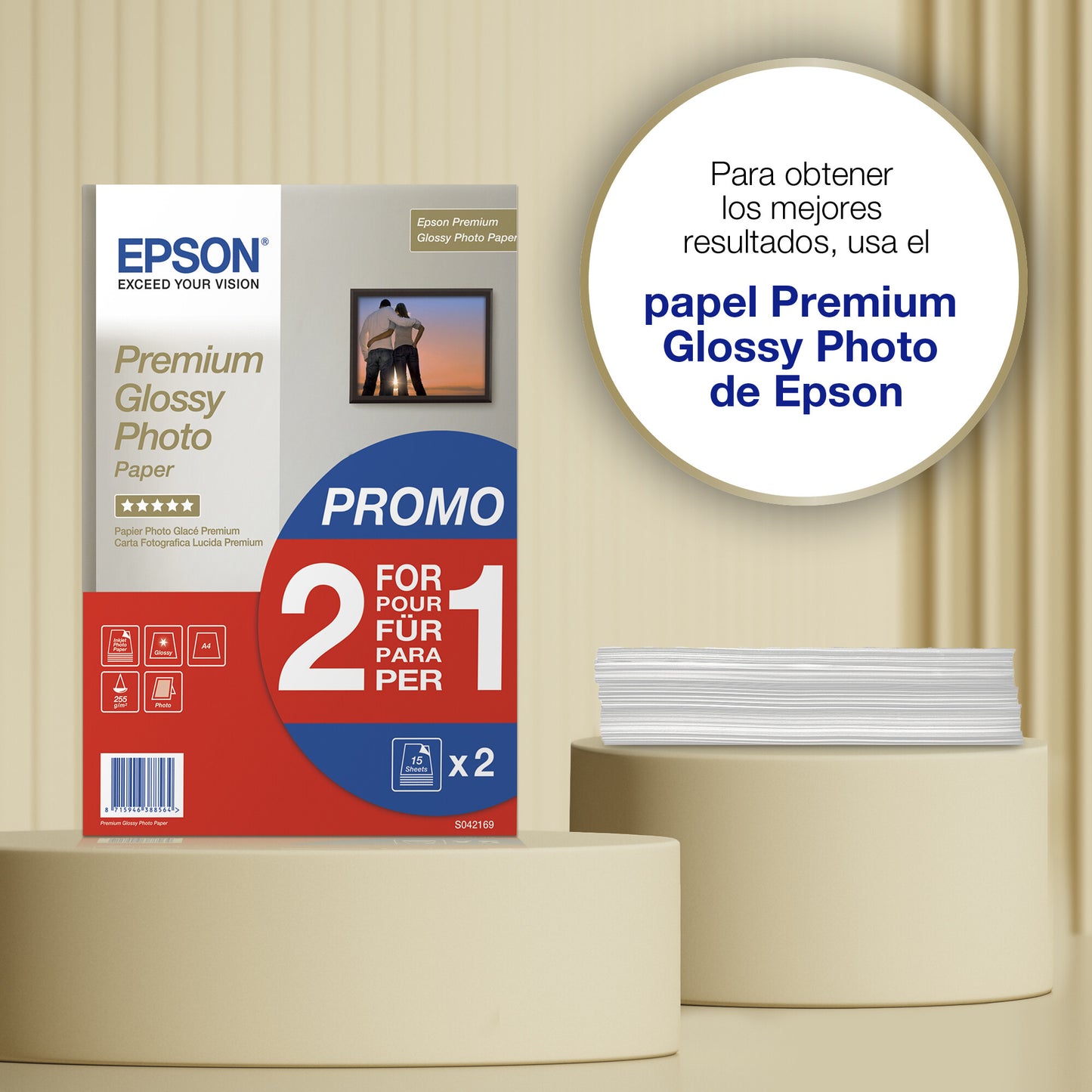 Epson A4 Premium Glossy Photo Paper 255gsm, 30 sheets