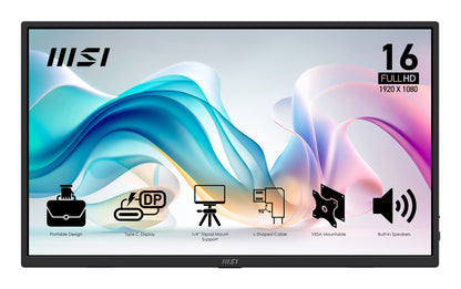 MSI PRO MP165 E6 portable TV/monitor Portable monitor Black 39.6 cm (15.6") LED 1920 x 1080 pixels