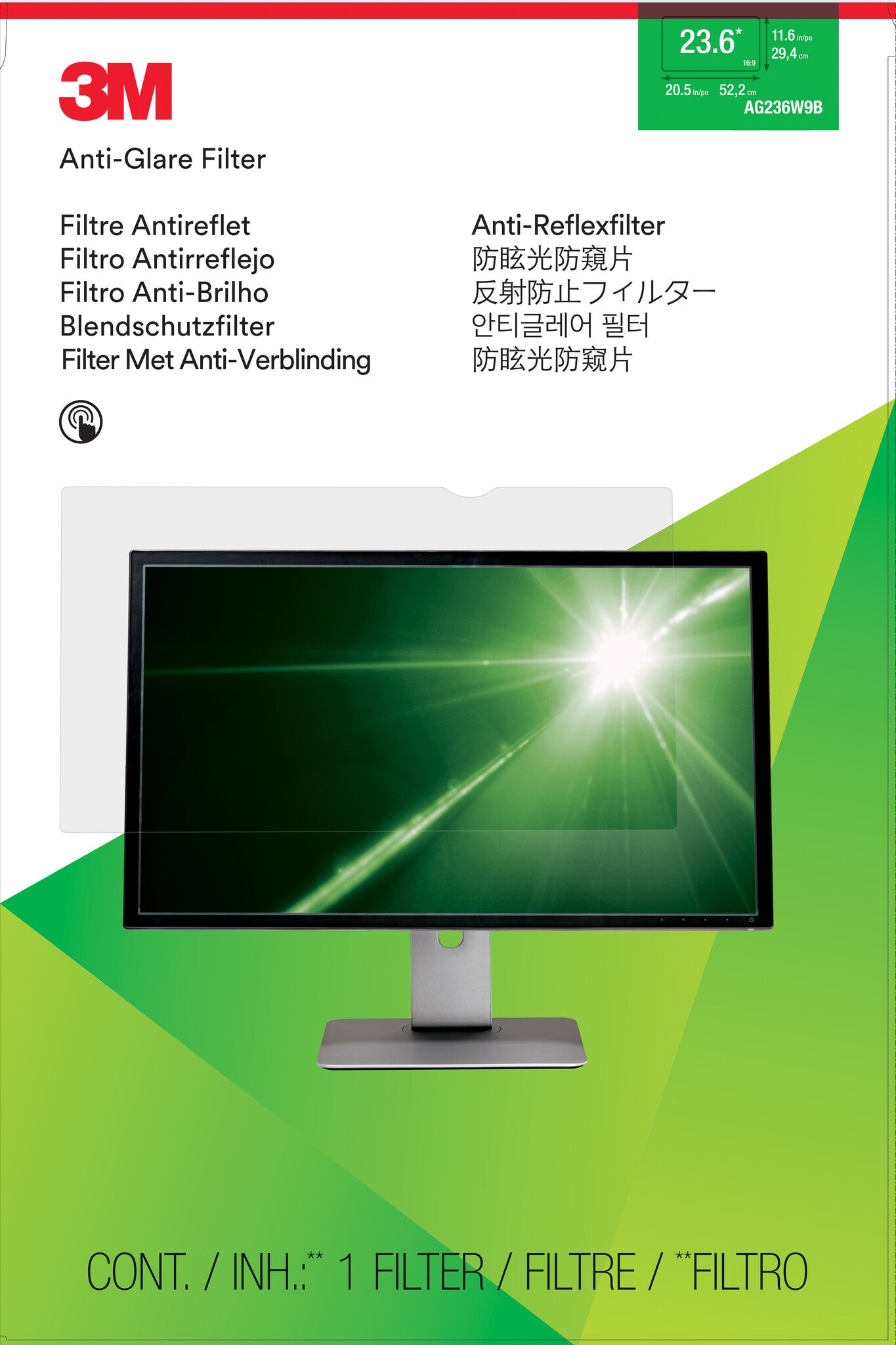 3M Anti-Glare Filter for 23.6in Monitor, 16:9, AG236W9B