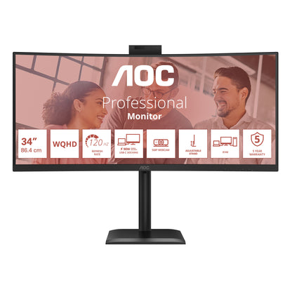 AOC E4 CU34E4CW computer monitor 86.4 cm (34") 3440 x 1440 pixels UltraWide Quad HD LED Black