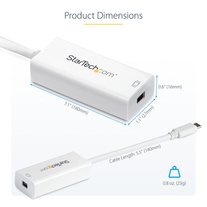 StarTech.com USB-C to Mini DisplayPort Adapter - 4K 60Hz - White - USB 3.1 Type-C to Mini DP Adapter - Upgraded Version is CDP2MDPEC