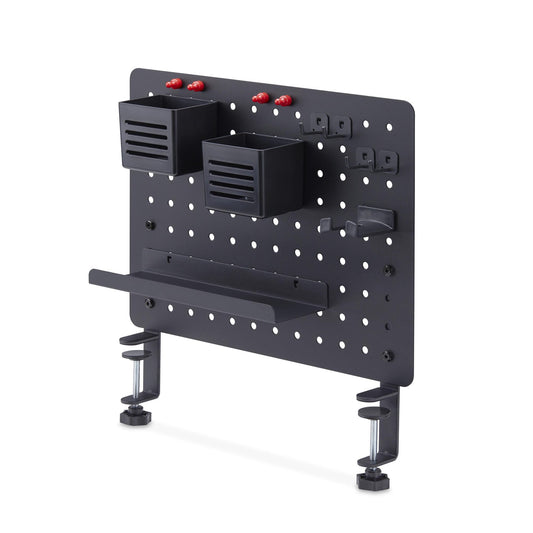 StarTech.com Clamp-On Pegboard with Accessories, 16.5 x 12.5in (42 x 32cm), Steel Pegboard, Desktop Storage Organizer, Desk Mount Peg Board, Black