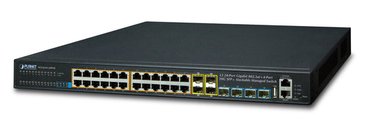PLANET SGS-6341-24P4X network switch, Managed, 24-port, Power over Ethernet (PoE), black