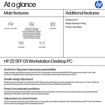 HP Z2 SFF G1i Intel Core Ultra 7 265 16 GB DDR5-SDRAM 512 GB SSD Windows 11 Pro Workstation AI Workstation, AI PC Black