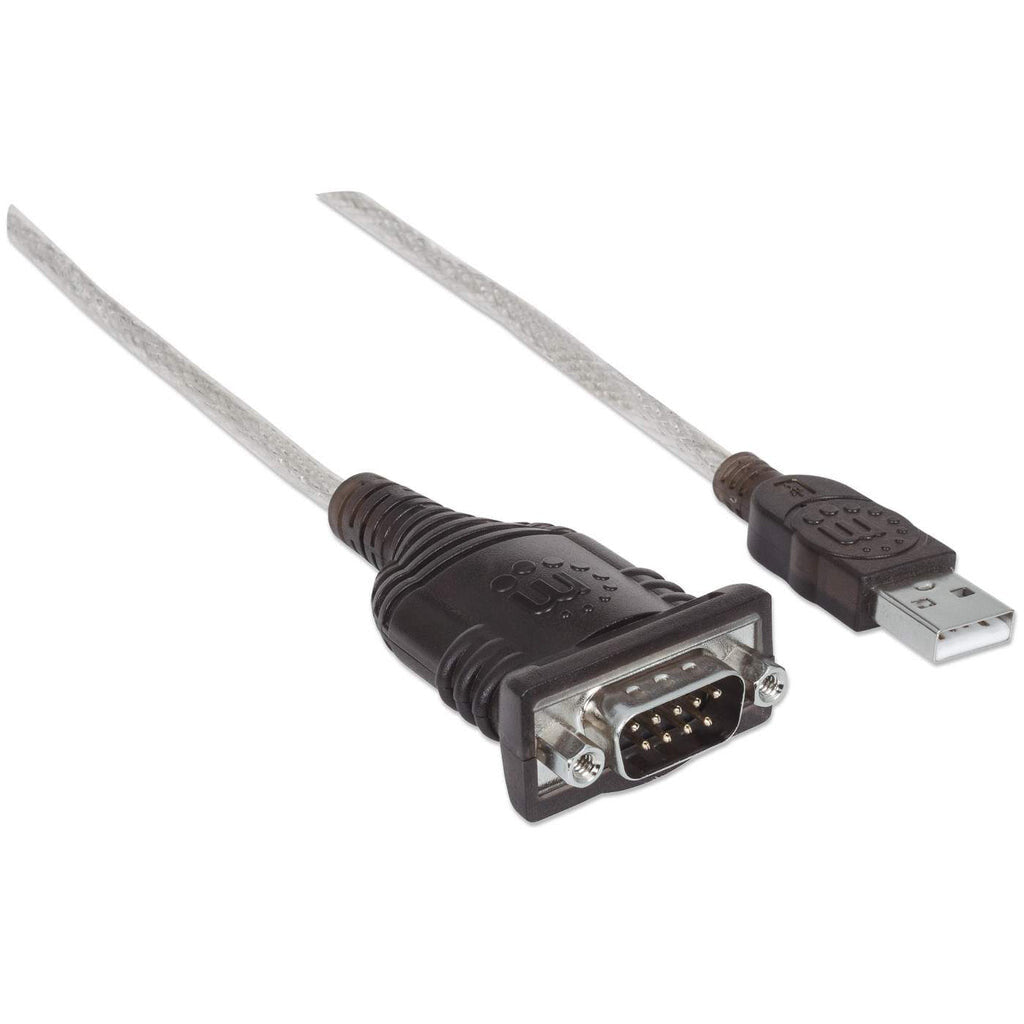 Manhattan USB-A to RS232 Serial Adapter, 45cm, DB9 Male, Prolific PL-2303RA Chip, Black/Silver, Three Year Warranty