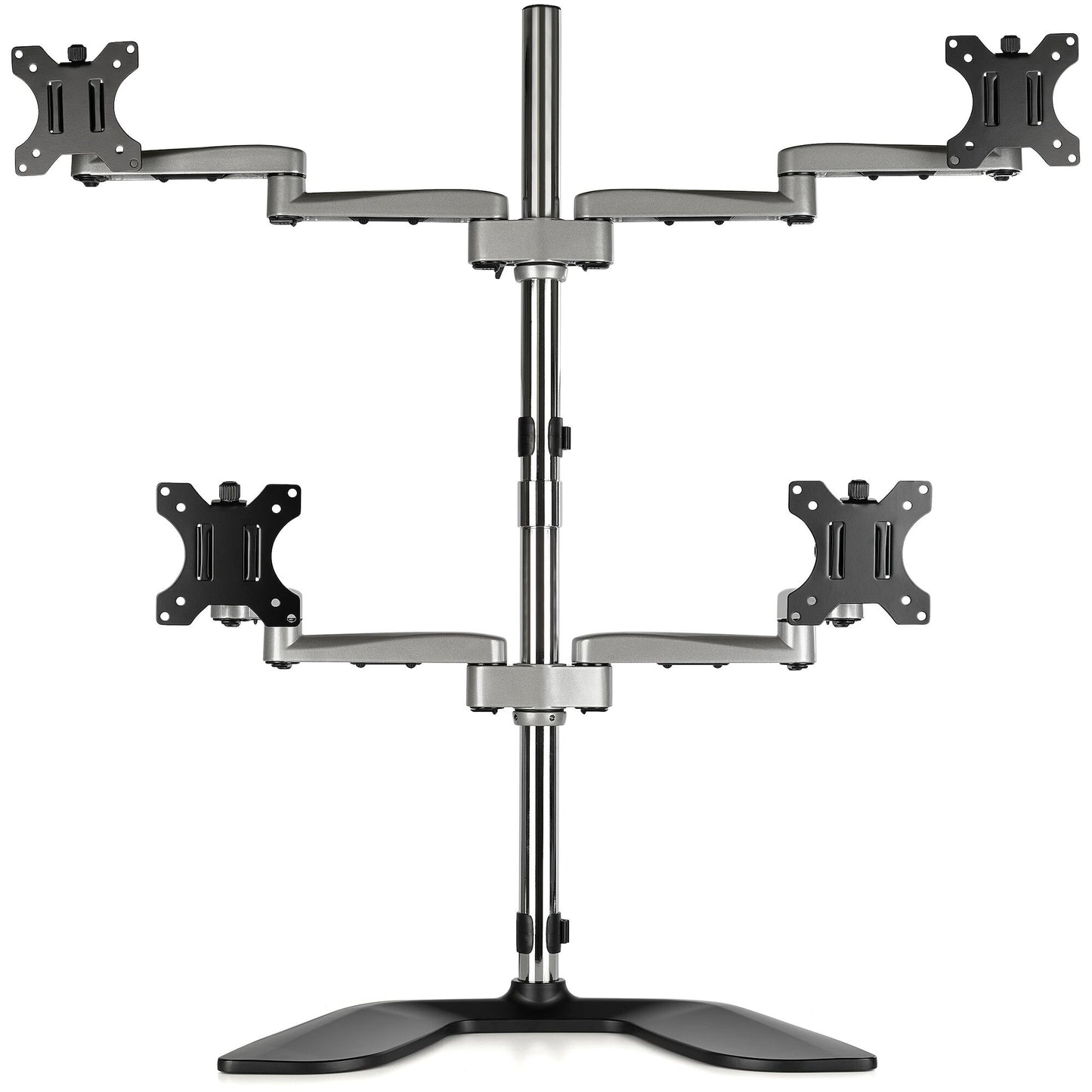 StarTech.com Desktop Quad Monitor Stand - Ergonomic VESA 4 Monitor Arm (2x2) up to 32" (17.6lb/8kg) - Free Standing Articulating Universal Pole Mount - Height Adjustable/Tilt/Swivel/Rotate - Silver