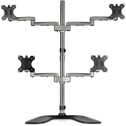 StarTech.com Desktop Quad Monitor Stand - Ergonomic VESA 4 Monitor Arm (2x2) up to 32" (17.6lb/8kg) - Free Standing Articulating Universal Pole Mount - Height Adjustable/Tilt/Swivel/Rotate - Silver