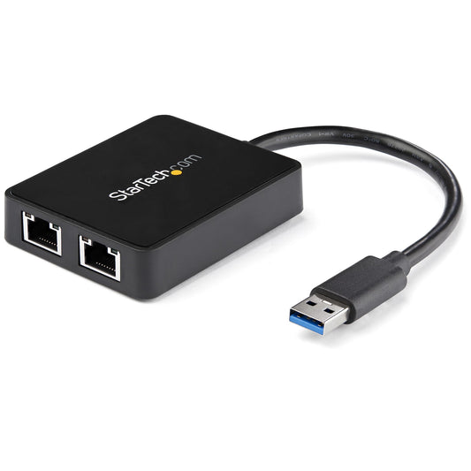 StarTech.com USB 3.0 to Dual Port Gigabit Ethernet Adapter w/ USB Port, 10/100/1000 Mbps, USB Gigabit LAN Network NIC Adapter
