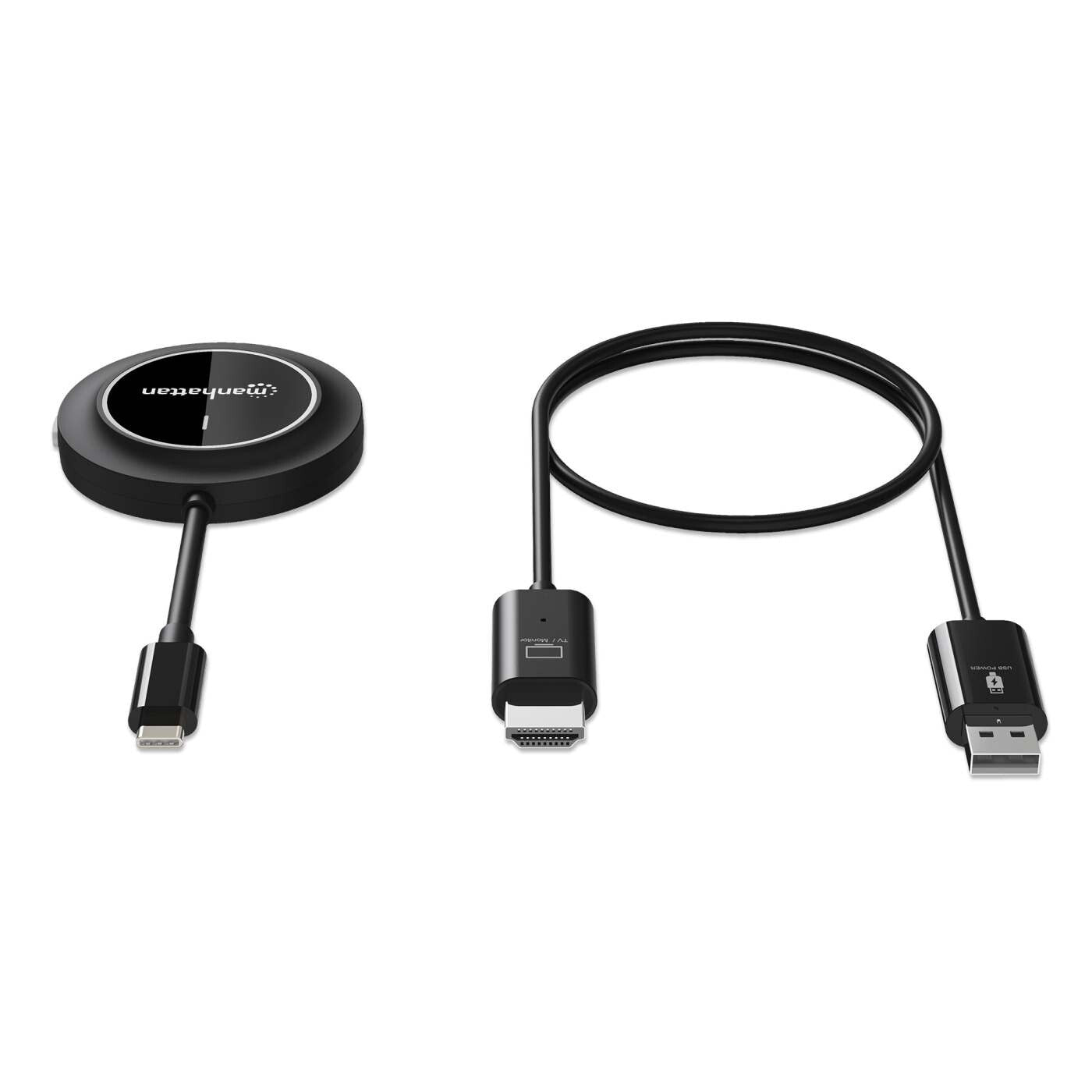 Manhattan 1080p Wireless HDMI Display Presentation Kit, 2-Piece Set with HDMI Receiver and USB-C Transmitter Dongle to Wirelessly Display a Video Signal from a Laptop/Tablet/Smartphone on an HDMI TV or Projector, Black