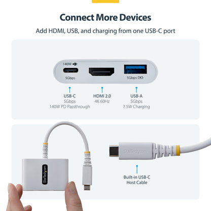 StarTech.com USB-C to HDMI Multiport Adapter with 140W PD Charging, 4K 60Hz HDMI, USB 5Gbps Hub, Mini Dock For MacBook / Dell / Thinkpad / HP / iPad / Tablets