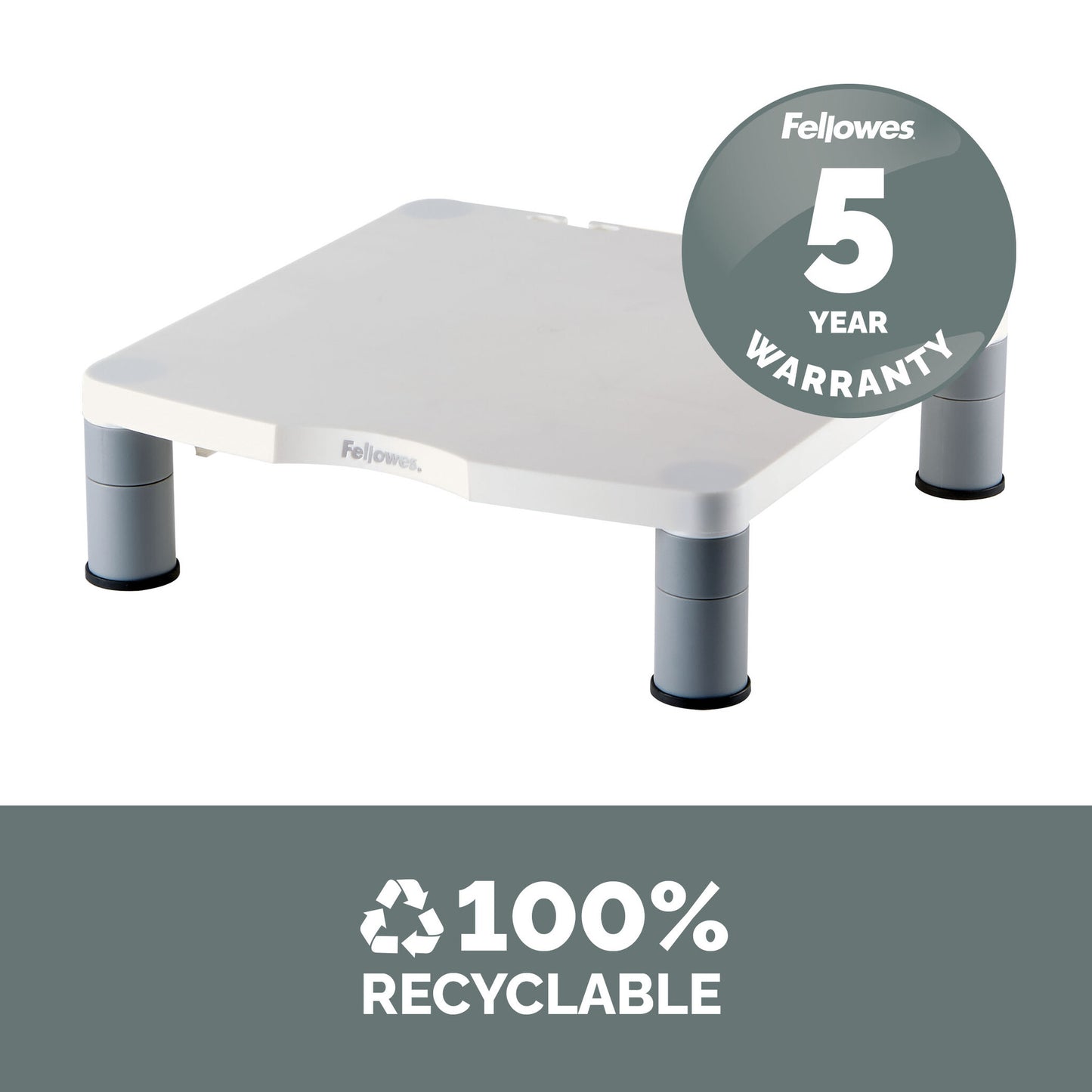 Fellowes Computer Monitor Stand with 3 Height Adjustments - Standard Monitor Riser with Cable Management - Ergonomic Adjustable Monitor Stand for Computers - Max Weight 27KG/Max Size 21" - Platinum