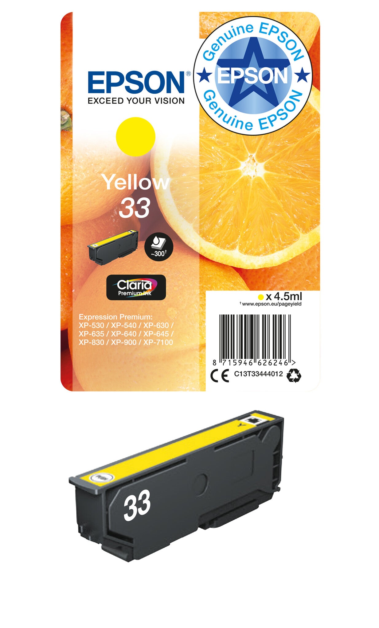 Epson Oranges 33 Claria Premium Single Yellow Ink