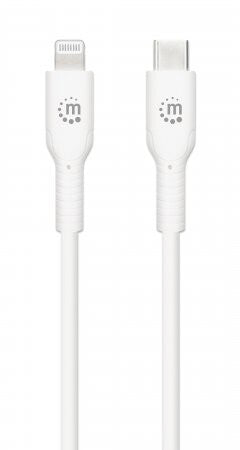 Manhattan USB-C to Lightning Cable, Charge & Sync, 0.5m, White, For Apple iPhone/iPad/iPod, Male to Male, MFi Certified (Apple approval program), 480 Mbps (USB 2.0), Hi-Speed USB, Lifetime Warranty