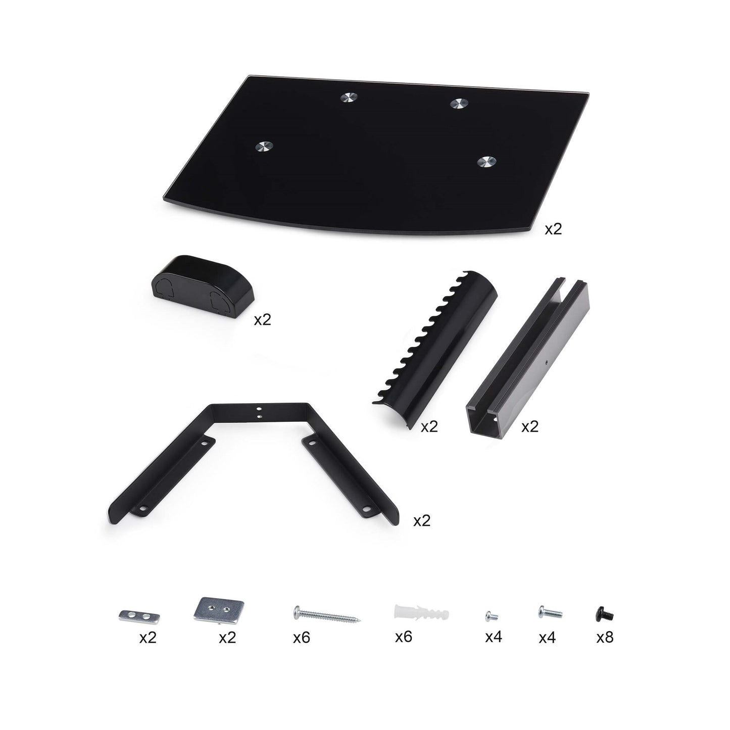 StarTech.com Dual Floating Wall-Mounted AV Shelves, Adjustable Height Shelf For Under TV, Organize A/V Equipment On Black Tempered Glass Shelves